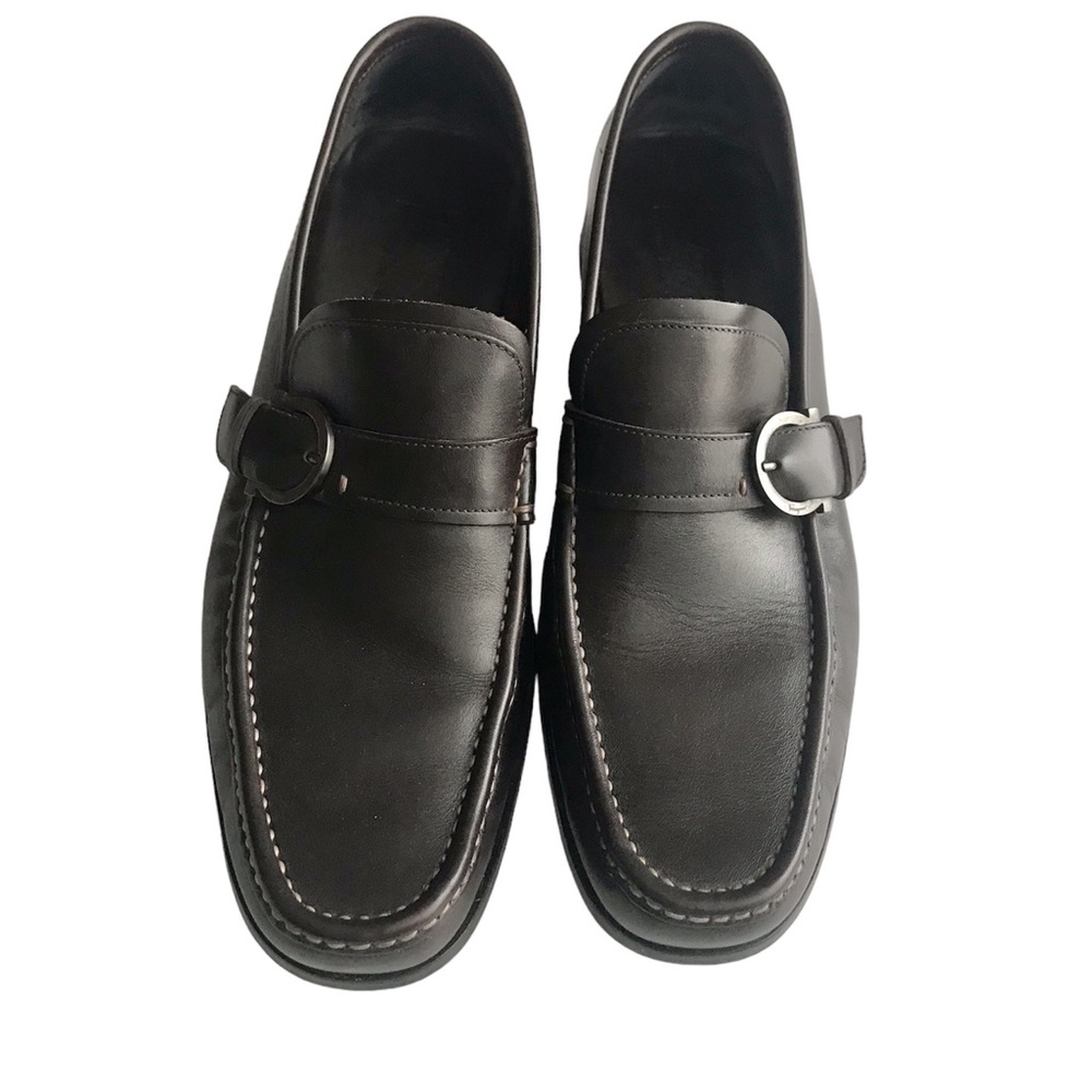 SALVATORE FERRAGAMO, MOCCASINS, DARK BROWN LEATHER.